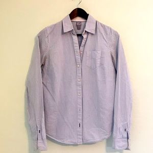 White & Blue Striped Button Up Shirt Sz Small Tall
